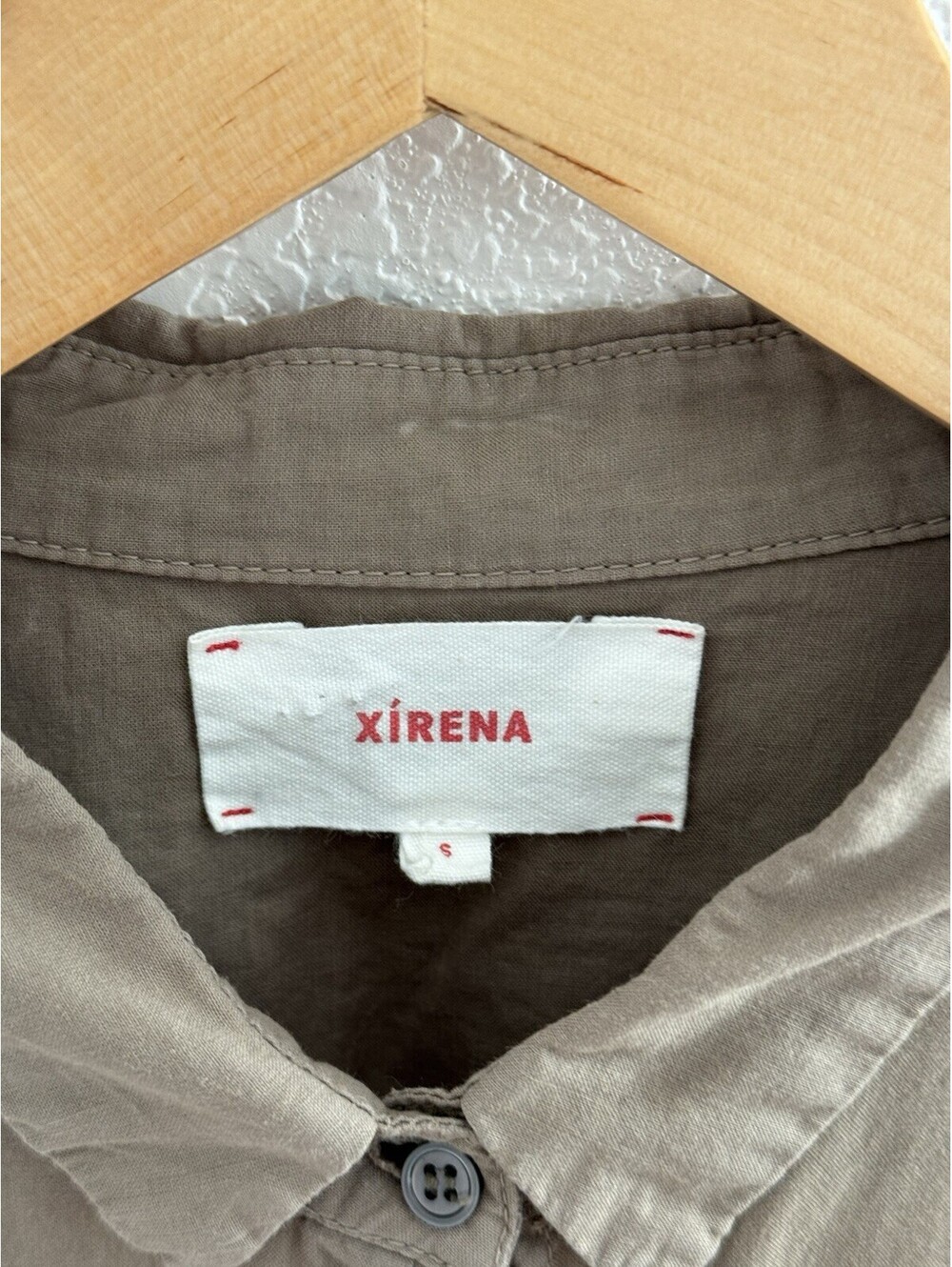 Xirena Channing Button Up Shirt Womens S Moss Green Short Sleeve Boxy Cotton - Picture 2 of 7